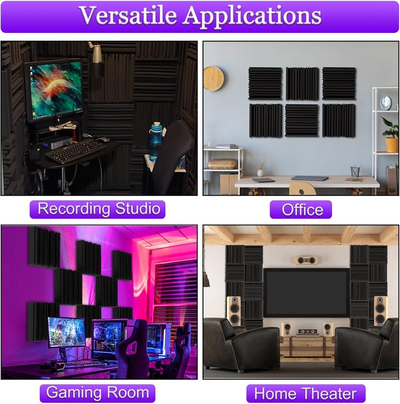 TroyStudio Thick Acoustic Foam Panels, 12 X 12 X 2 Inch 18 Pcs Broadband Sound Absorbing Foam, Dense Soundproof Padding Tile, Recording Studio Foam Absorber, Groove Decorative 3D Wall Ceiling Panel - Image 5